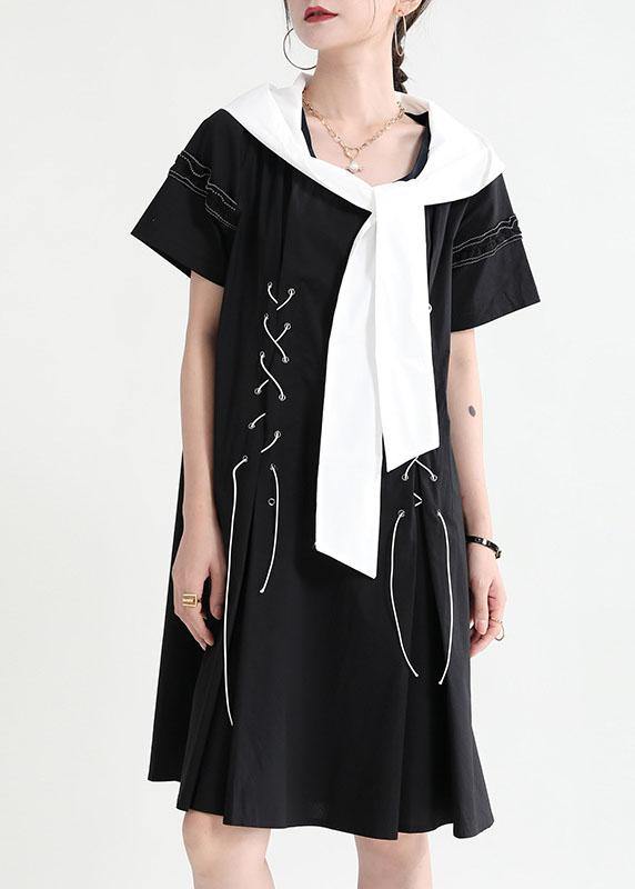 Comfy Black Hooded Design Patchwork Summer Mini Dresses Short Sleeve