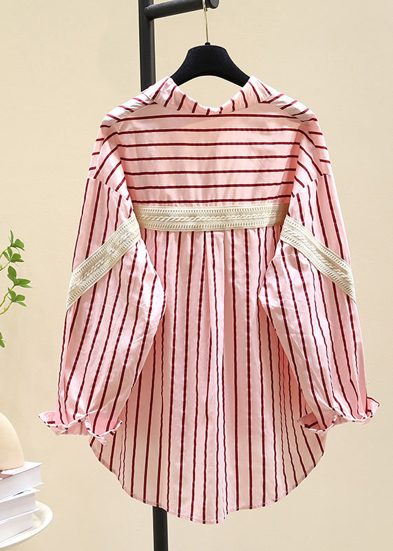 Black Peter Pan Collar Striped Cotton Blouse Top Fall