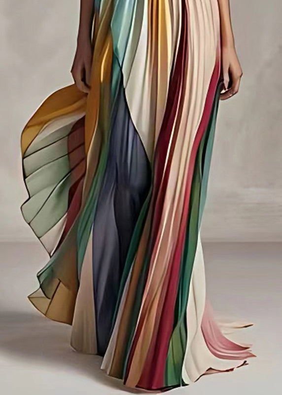 Slim Fit Striped Cold Shoulder Wrinkled Long Dress Sleeveless(ships in 24hrs)