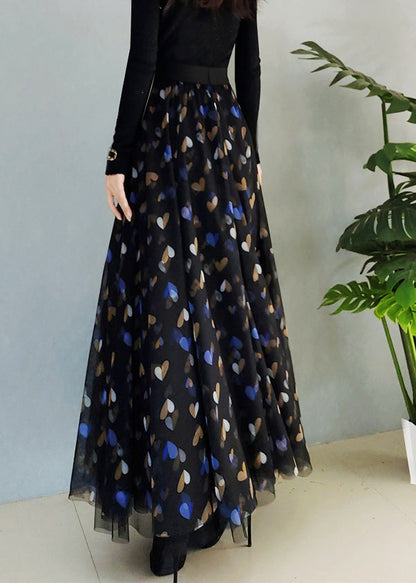 Black High Waist Tulle a Line Skirt Spring