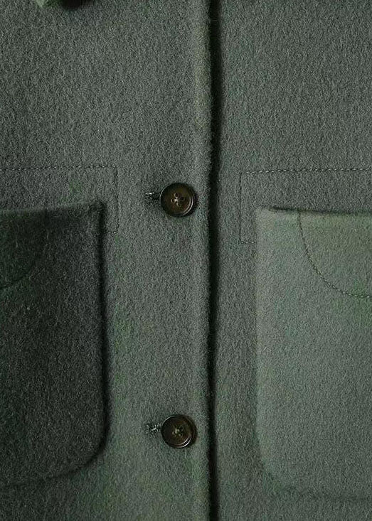 Green Peter Pan Collar Button Pockets Patchwork Woolen Coats Fall