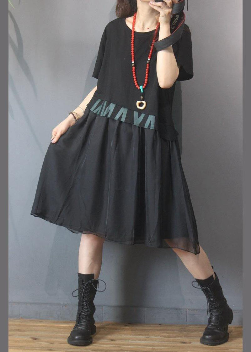 Black Graphic Patchwork Green Dress Summer
