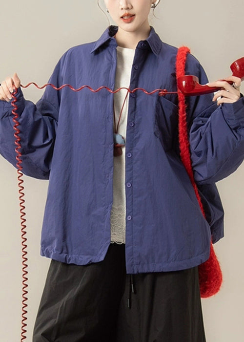 Purple Button Cotton Filled Shirt Coat Peter Pan Collar