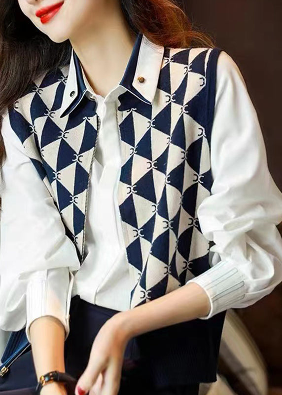 Navy Peter Pan Collar Asymmetrical Knit Waistcoat Sleeve