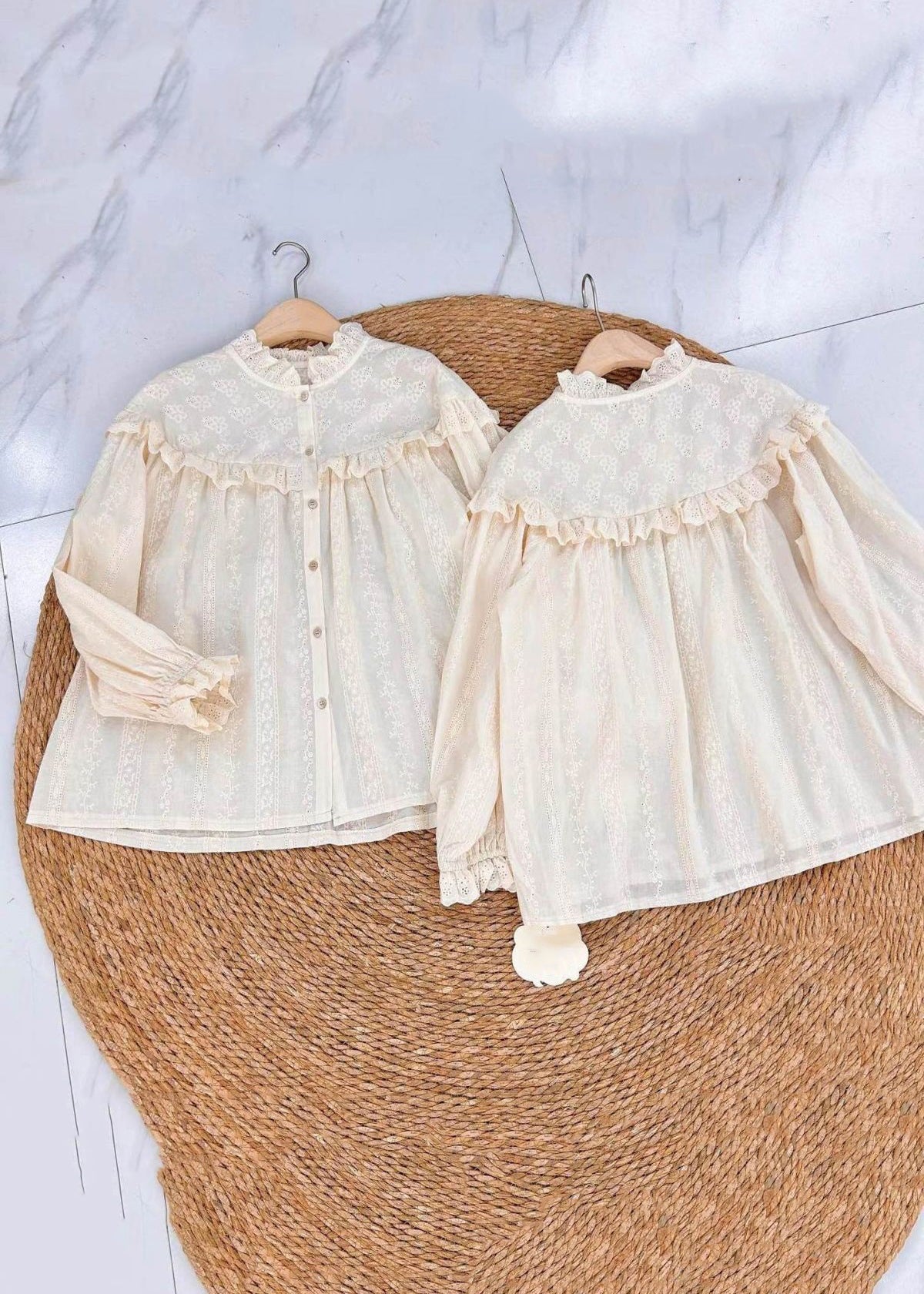 Beige Embroidered Hollow Out Cotton Blouse Spring