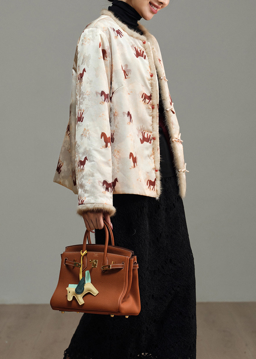 Chinese Style Wear on Both Sides Jacquard Fur Patchwork Coat Winter