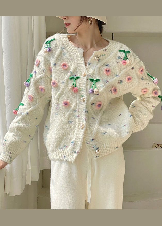 White Button Knit Cardigans Spring