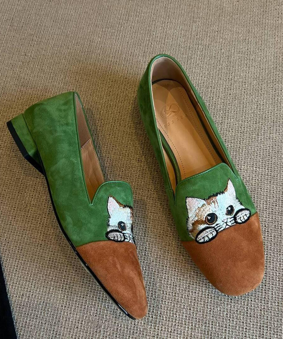 Splicing Penny Loafers Brown Suede Embroidered