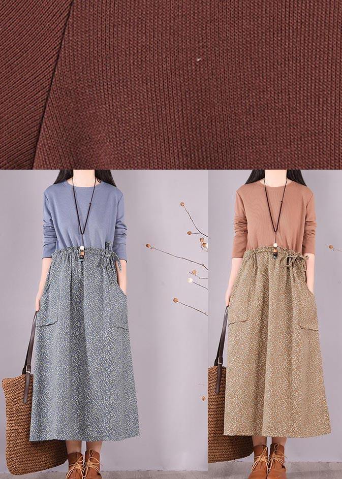 Chocolate Patchwork Print Clothes for O Neck Maxi Spring Dress