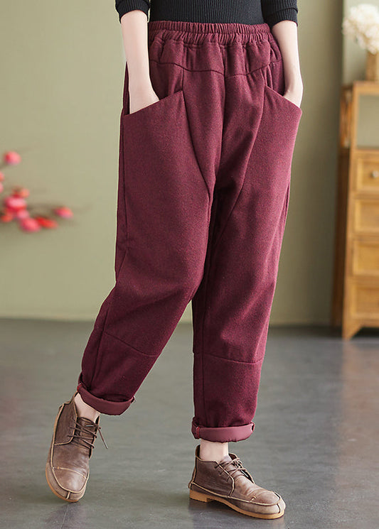 Mulberry Pockets Elastic Waist Fine Cotton Filled Pants Winter