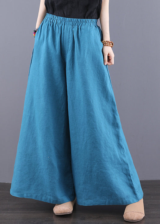 Peacock Blue Oversized Linen Wide Leg Pants Summer