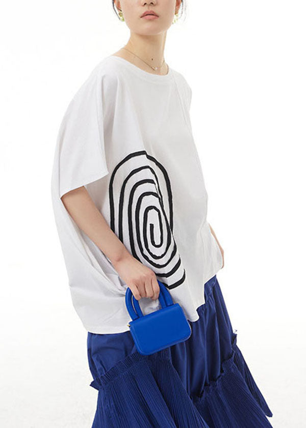 White O Neck Patchwork Cotton T Shirt Tops Summer