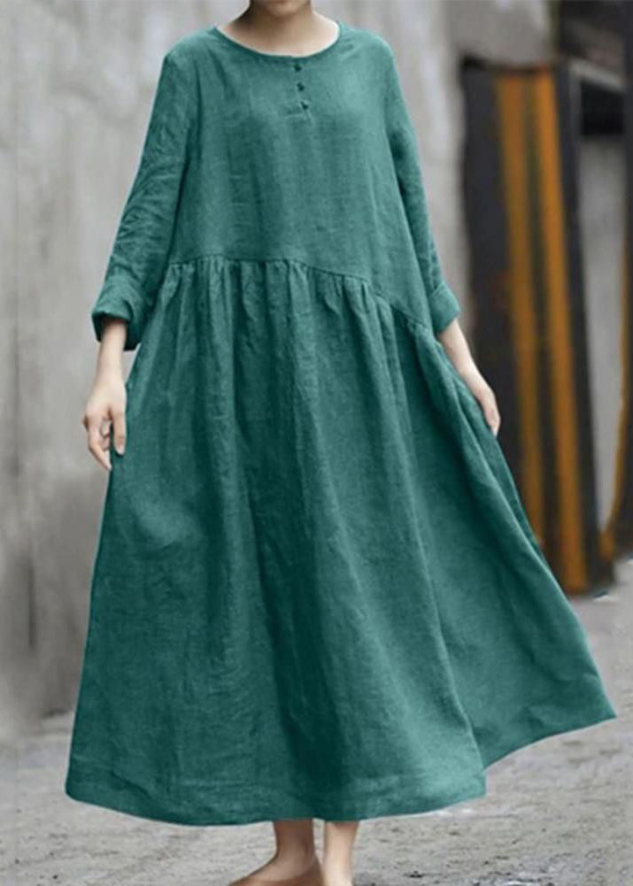 Green Wrinkled Patchwork Long Dresses Fall