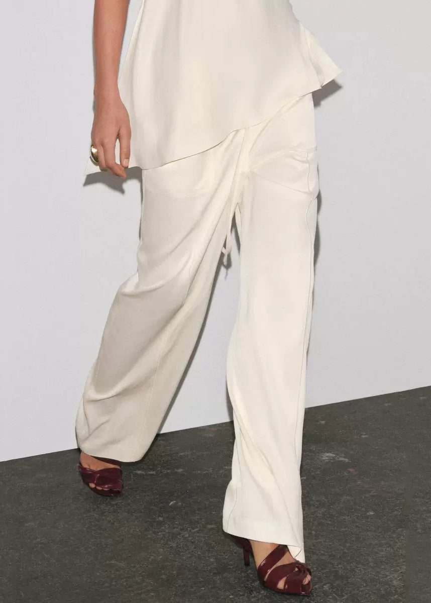 Fine White Backless Side Open Tops and Pants Silk Two Pieces Set Sleeveless