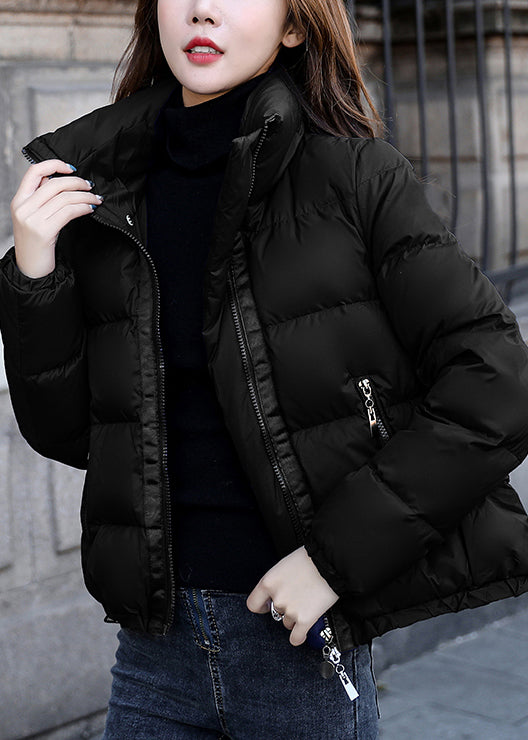 Simple Blue Stand Collar Zip Up Down Coat Winter
