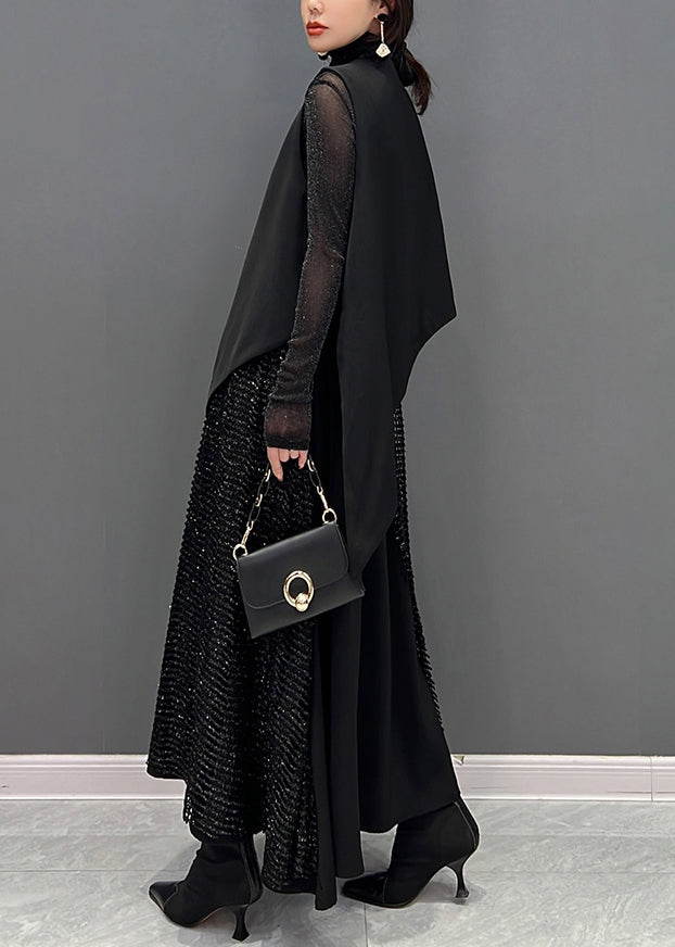 Autumn New Black Sleeveless Vest and Skirts Two Piece Set