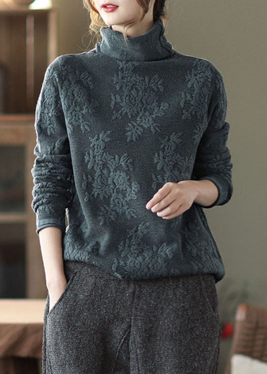 Grey Turtle Neck Thick Knit Pullover Spring