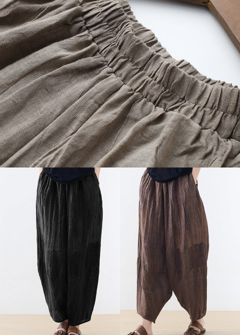 Black Pockets Linen Harem Pants Summer
