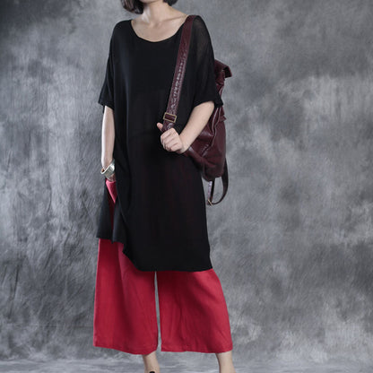 Black O-neck Patchwork Fall Half Sleeve Top