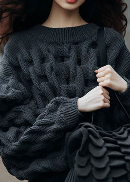 Diy Dull Grey Chunky Oversized Cable Knitted Tops Winter