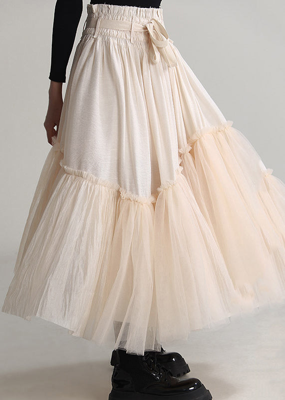 Apricot Ruffled Lace Up Tulle Skirts Spring