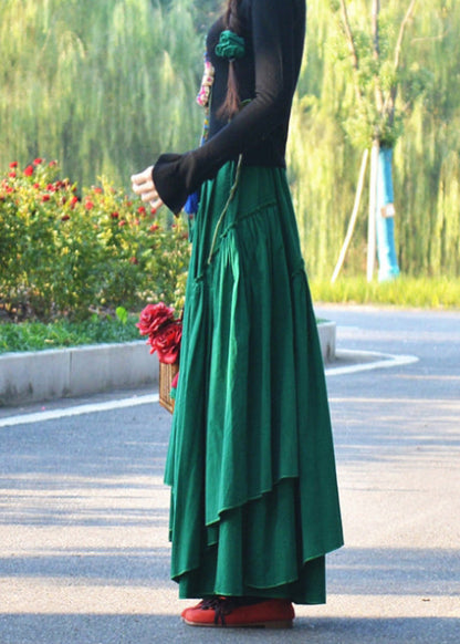 Green Wrinkled Asymmetrical Corduroy Skirt Spring