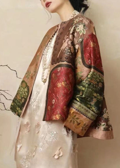 Chinese Style O-neck Print Coats Spring