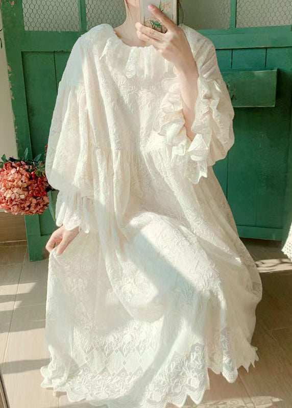 Brief Apricot Lace Patchwork Maxi Dress Lantern Sleeve Spring