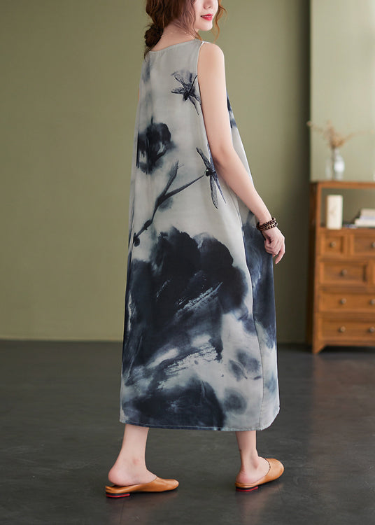 O-neck Ink Print Vacation Dresses Sleeveless