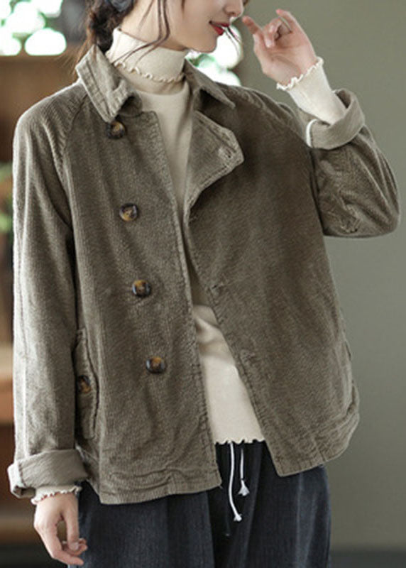 Fitted Tea Green Peterpan Collar Button Patchwork Fall Coat