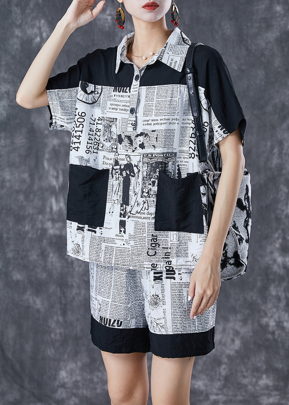 Diy Colorblock Oversized Patchwork Journal Print Cotton Two Piece Set Summer