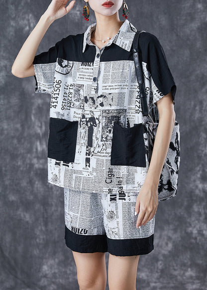 Diy Colorblock Oversized Patchwork Journal Print Cotton Two Piece Set Summer