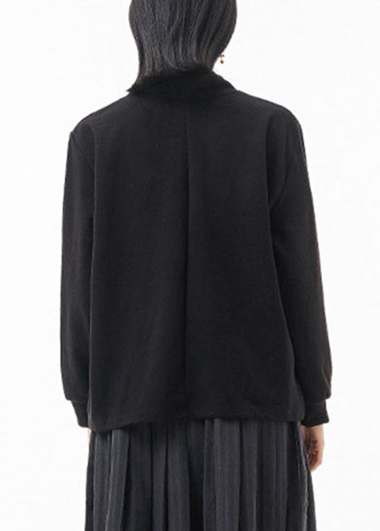 Black Stand Collar Patchwork Sweatshirts Top Spring
