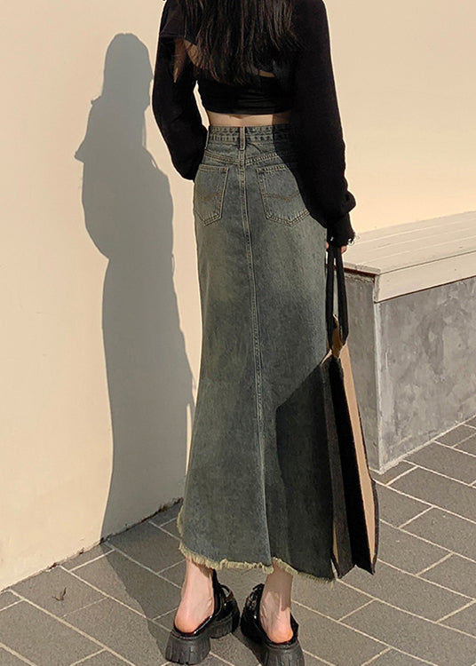New Blue High Waist Fishtail Denim Skirt