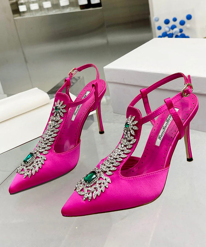 Green Zircon Boutique Splicing Stiletto Sandals Pointed Toe Hollow Out