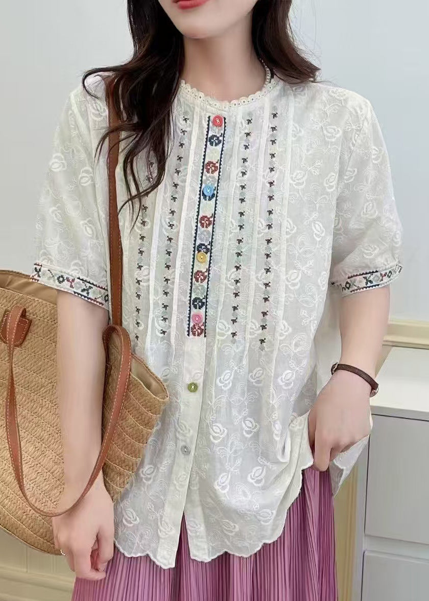 White Embroidered Lace Loose Shirts Summer
