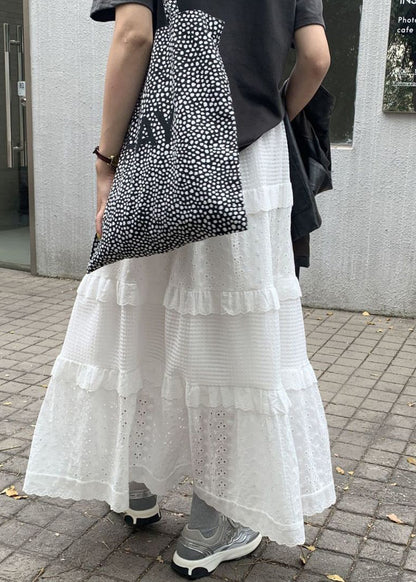White Ruffled Hollow Out Cotton Skirts Summer