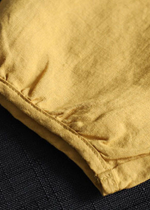 Yellow Ruffled Patchwork Linen Shirt Half Sleeve