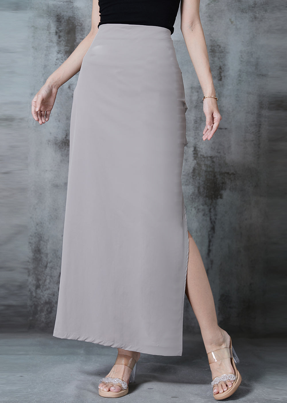 Grey Side Open Silm Fit Spandex Wraped Skirts Fall