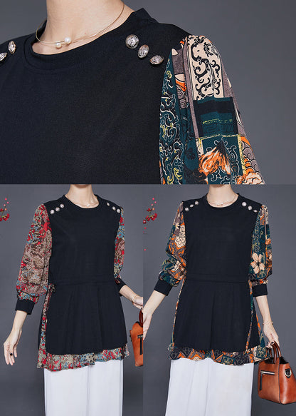 Red Print Patchwork Spandex Fake Two Piece Shirt Fall