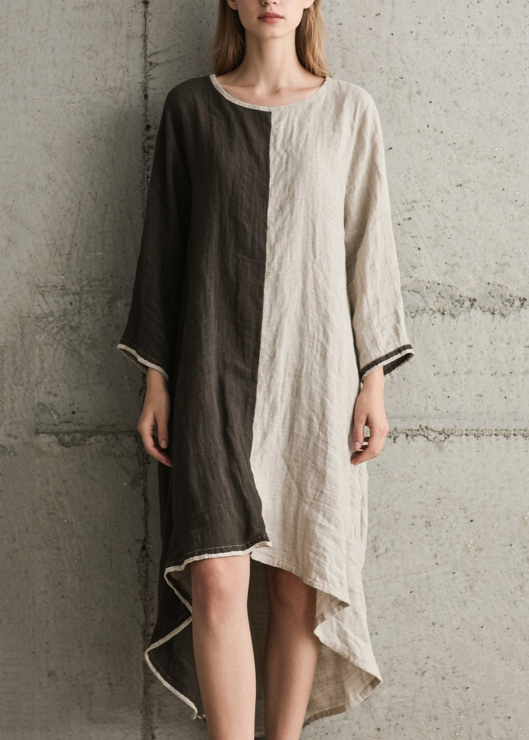 Diy Asymmetrical Patchwork Low High Design Cotton Dress Spring
