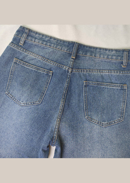European and American Style Blue Pockets Denim Straight Pants Spring