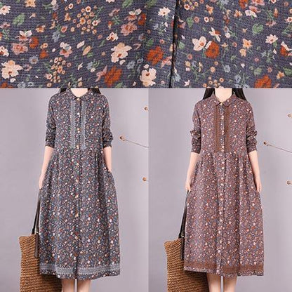 Lapel Lace Spring Quilting Dresses Catwalk Purple Print Long Dresses