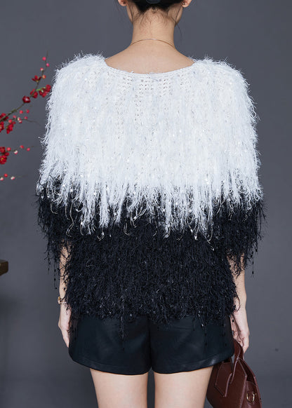 Colorblock Tasseled Patchwork Thick Knit Top Winter
