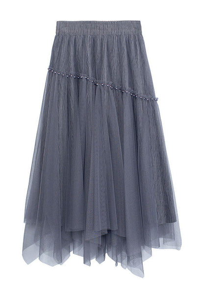 French Grey Nail Bead Patchwork Asymmetrical Design Fall Skirt