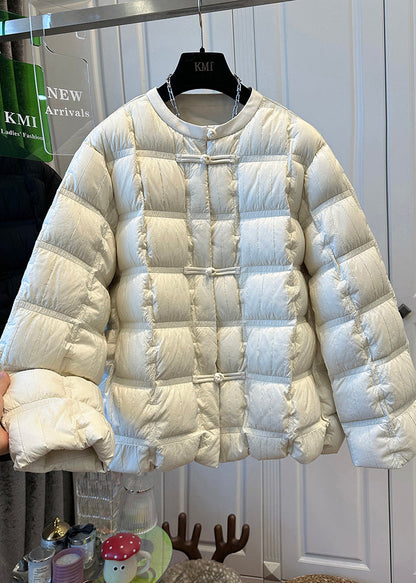 Beige Oversized Chinese Button Duck Down Down Coats Winter