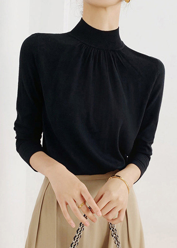 New Black Turtleneck Patchwork Knit Top Fall