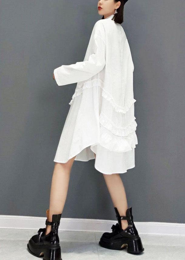 White Peter Pan Collar Button Fall Long Sleeve Dresses