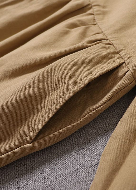 Khaki Cinched Patchwork Cotton Dress Spring
