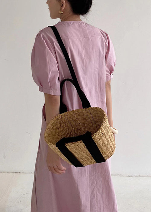 Pink Wrinkled Pockets Tie Waist Cotton Long Dresses Summer